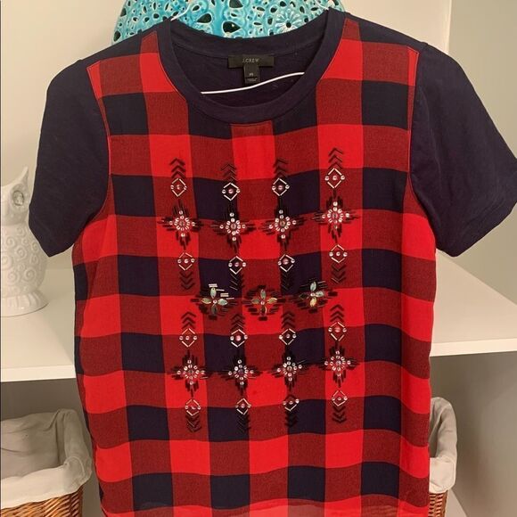 J Crew Short Sleeve Checkered T Shirt, Size XS - Picture 1 of 5